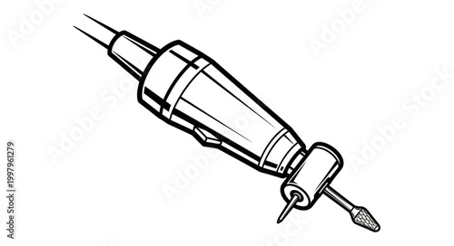 Clean line art illustration of a versatile electric rotary power tool, perfect for precision tasks like engraving, grinding, and polishing in crafts, hobbies, and industrial settings