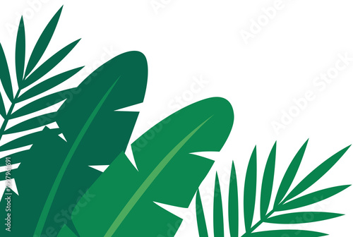 Tropical Banana and Palm Leaves Green Border Design Element