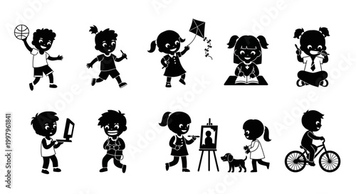Set of Children Activities Silhouettes
