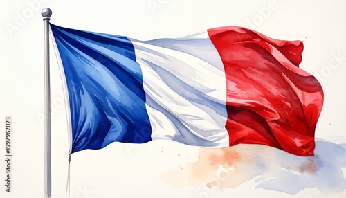 French tricolore flag waving