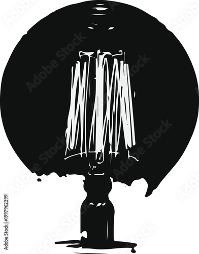 Vintage style light bulb glowing filament illustration on a plain white isolated backdrop.