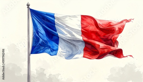 French tricolore flag waving