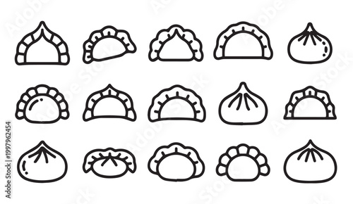 Assorted Dumplings and Baozi icons in a simple line art style