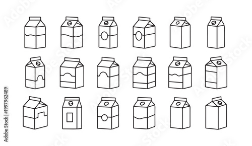 Assorted Gable Top Carton Designs on White Background Minimalist Hand Drawn Style