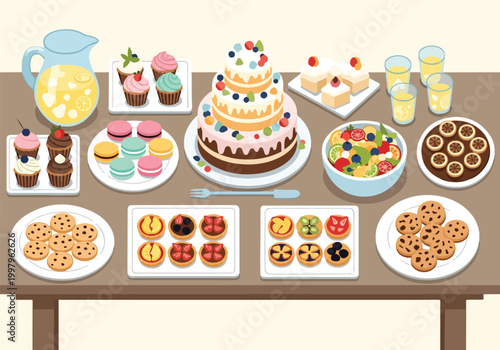 Obraz na płótnie A table with assorted desserts and drinks on it