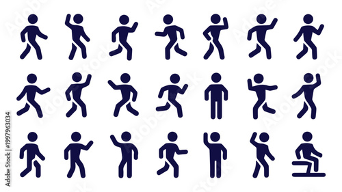 Human Action Silhouette: A collection of human action silhouettes in a dark theme, perfect for illustrating movement, activity, and various poses.