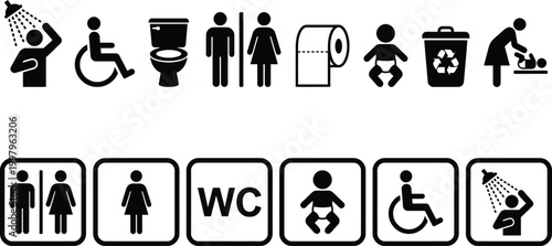 Restroom signs and symbols for public toilets and washrooms