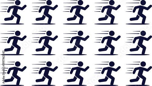 Speedy Runners: A dynamic array of minimalist runner silhouettes in full stride. Showcasing speed and forward momentum, the image is perfect for any project.