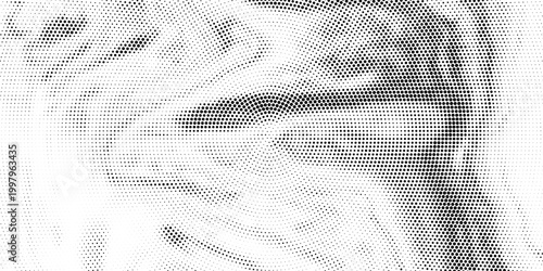 Radial halftone pattern texture. Vector black and white radial dot gradient background for retro, vintage wallpaper graphic effect. Monochrome pop art dot overlay for poster illustration