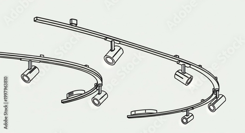 Modern track lighting system with adjustable spotlights.