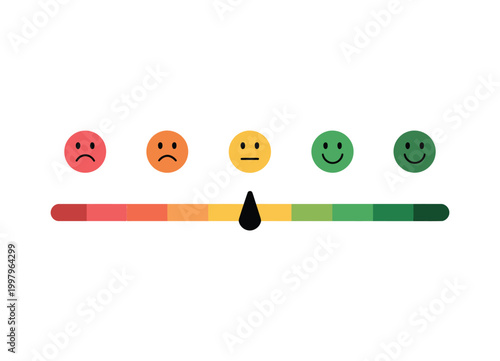 Satisfaction Rating Mood Scale in Vector Style, Happy and Sad Emoticon Icons for Customer Feedback, Survey, and Emotion Evaluation Graphics