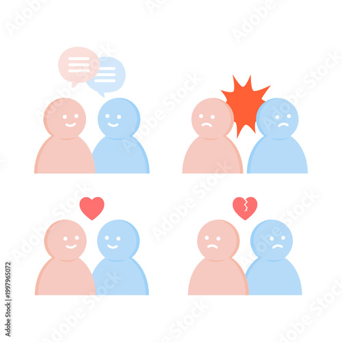 Couple in love. Couple having argument and conflict. Communication, love, relationship, romance, dating, valentine, connection concepts. Flat people character vector design isolated illustration.