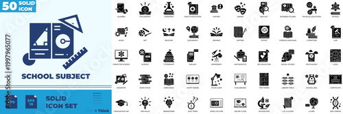 School Subject Solid Editable Icons set