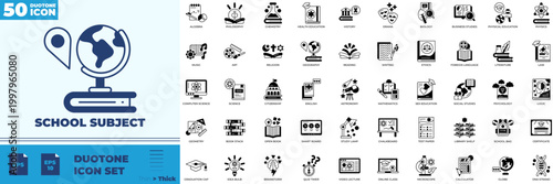 School Subject Duotone Editable Icons set