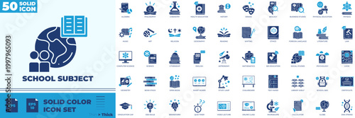 School Subject Solid Color Editable Icons set