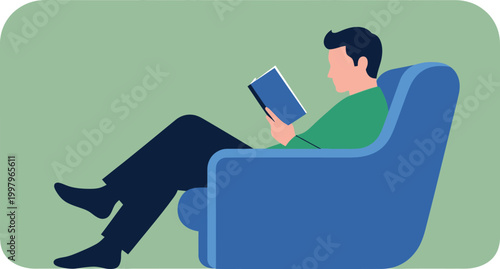Man relaxing with a book in a comfortable armchair illustration
