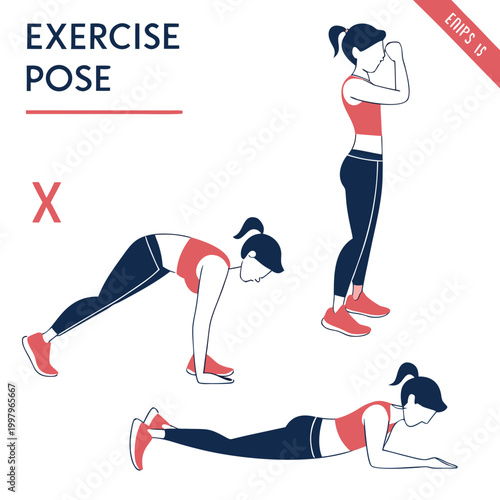 Correct and incorrect exercise poses fitness woman