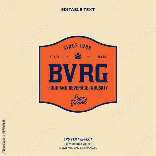 Editable Text Effect Vector of Blue Orange vintage mini bar water beverage brand sign or label sticker logo for Printing, decoration, food beverage industry, brand name