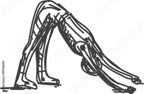 Abstract Downward Dog Yoga Pose Black and White Line Art
