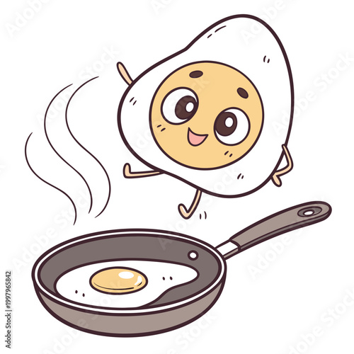 cartoon egg character frying in a pan cute vector illustration high quality professional detailed modern elegant stylish clean crisp vibrant colorful digital creative innovative contemporary premium