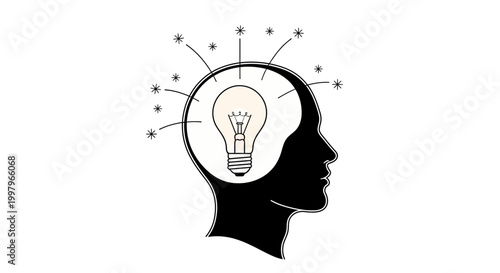 Creative idea concept with lightbulb in human head silhouette