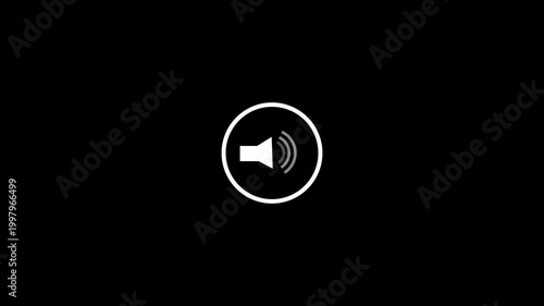 White speaker icon with sound waves on black background minimalist audio symbol graphic design