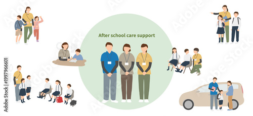 放課後等デイサービスの支援シーンイラストセット