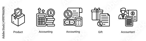 Finance service icon set featuring product,accounting,gift,and financial service icons.Suitable for business and corporate finance use.