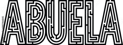 Bild auf Leinwand Abuela Spanish word maze vector, grandmother typography with labyrinth pattern,