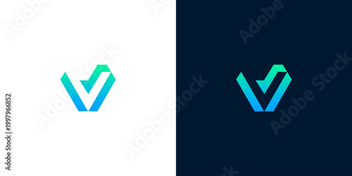 Abstract V letter logo with vibrant blue-green gradient, representing progress, verification, and success for modern brands and innovative digital businesses
