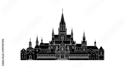Black Silhouette of Jasna Gora Monastery in Czestochowa