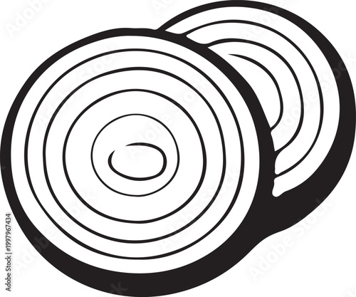 Stylized Black and White Sliced Onion Rings Pair Vector Clipart