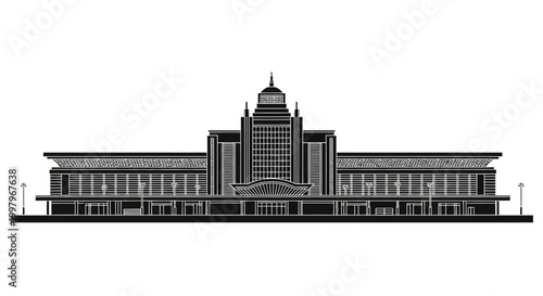 Black Silhouette of a Modern Train Station Building ? Travel Concept