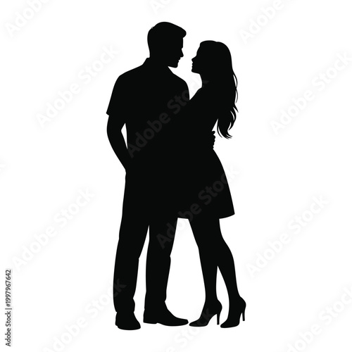 Couple embracing looking into each others eyes silhouette