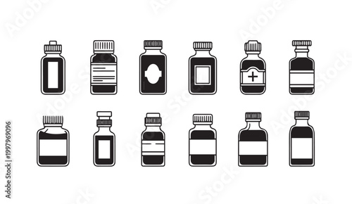 Collection of medical vials and bottles for pharmaceutical and healthcare applications
