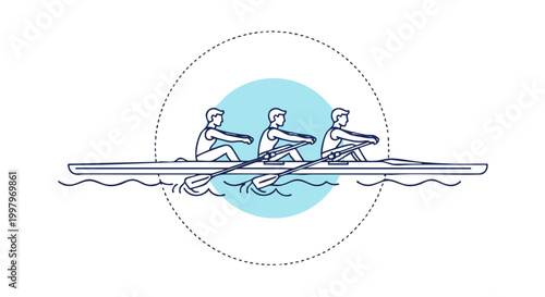 Synchronized Rowing Team Working Together Vector Illustration