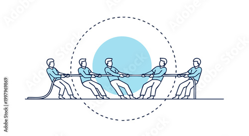 Business Team Competition Tug of War Vector Illustration