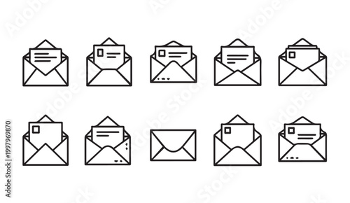 Collection of Open and Closed Envelopes with Document Outline Art