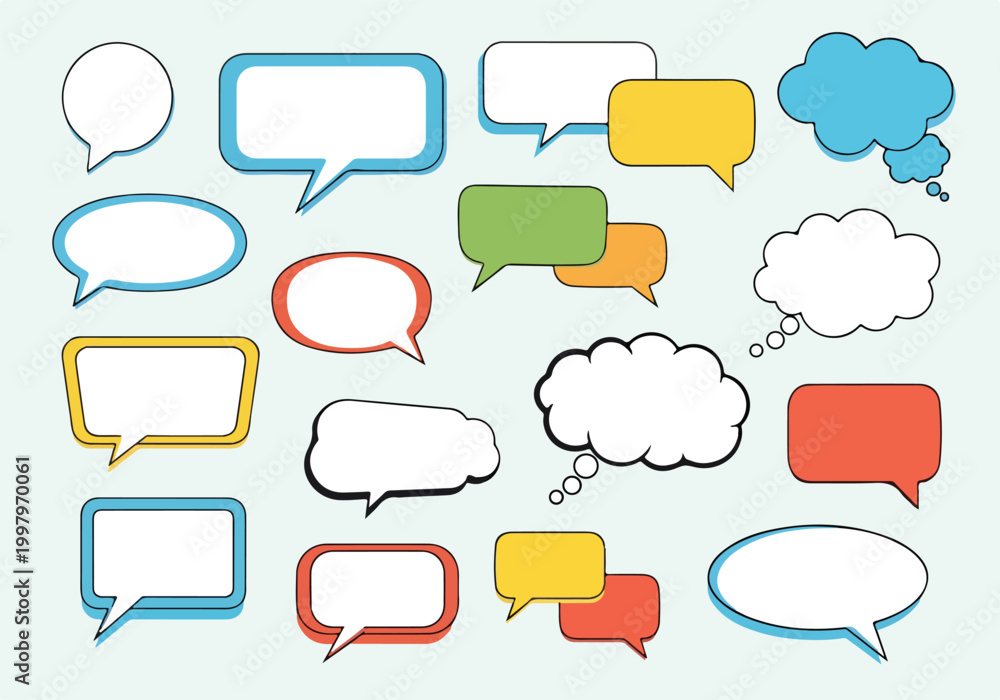 Fototapeta premium Colorful cartoon speech bubbles on light blue background