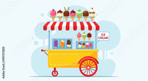Foto Colorful ice cream cart with assorted treats