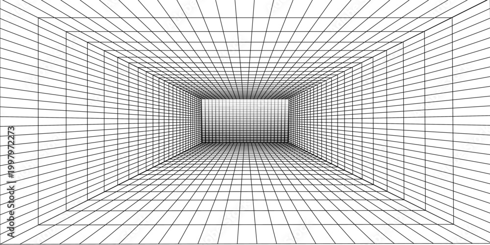 Quadro em tela Perspective grid background 3d Vector illustration