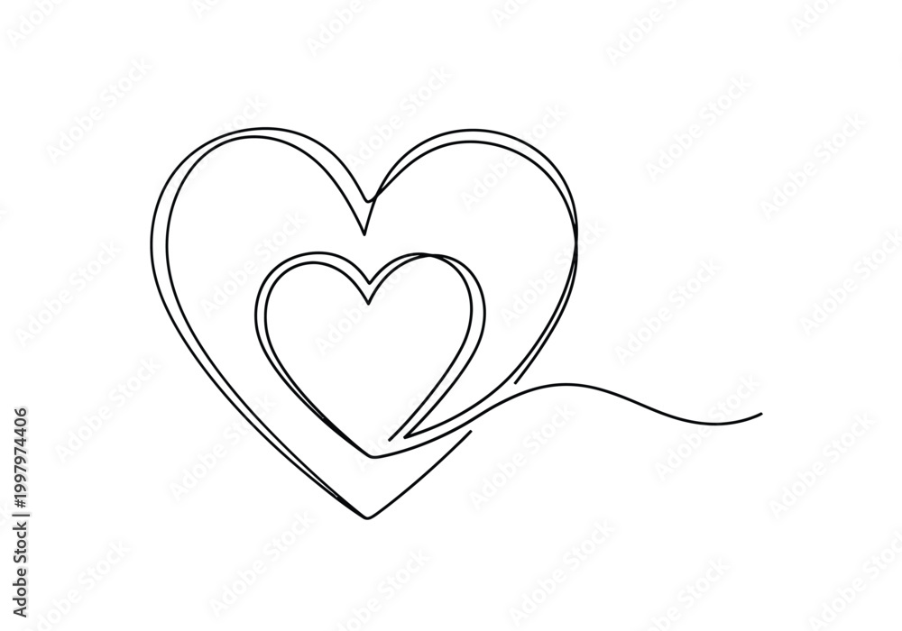 Fototapeta premium Continuous line art drawing of nested hearts love symbol