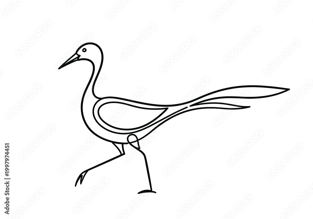 Fototapeta premium Minimalist continuous line drawing of a crane bird with line art