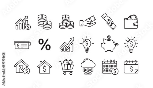 Financial Growth Icons with Dollar Signs and Money Symbols for Business Concepts