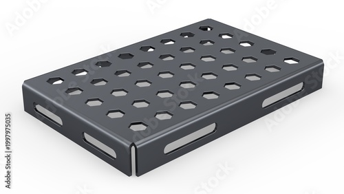 Black Rectangular Sheetmetal Plate. Isolated. White background. 3D render