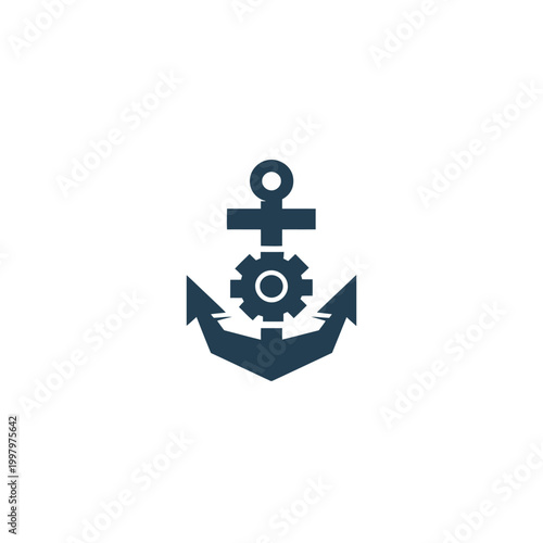 Free Download A dark blue anchor icon with a gear integrated into the center. White background - GFXLoad
