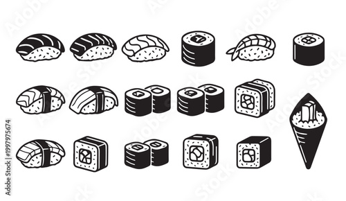 Hand Drawn Sushi Set Against White Background Minimalist Style