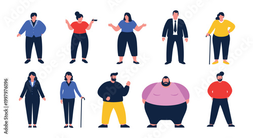 Diverse group of people with different body types, ages, and styles standing together representing community and inclusion.