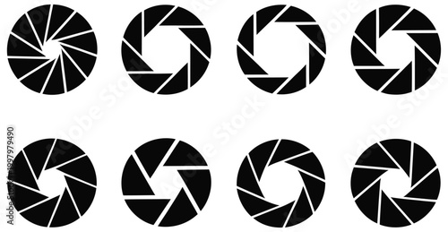 Set photo camera lens diaphragm camera shutter icons diaphragm icon photography symbol, camera aperture and photography equipment