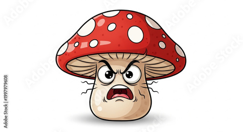 Angry Mushroom Character with Red Cap and White Spots.